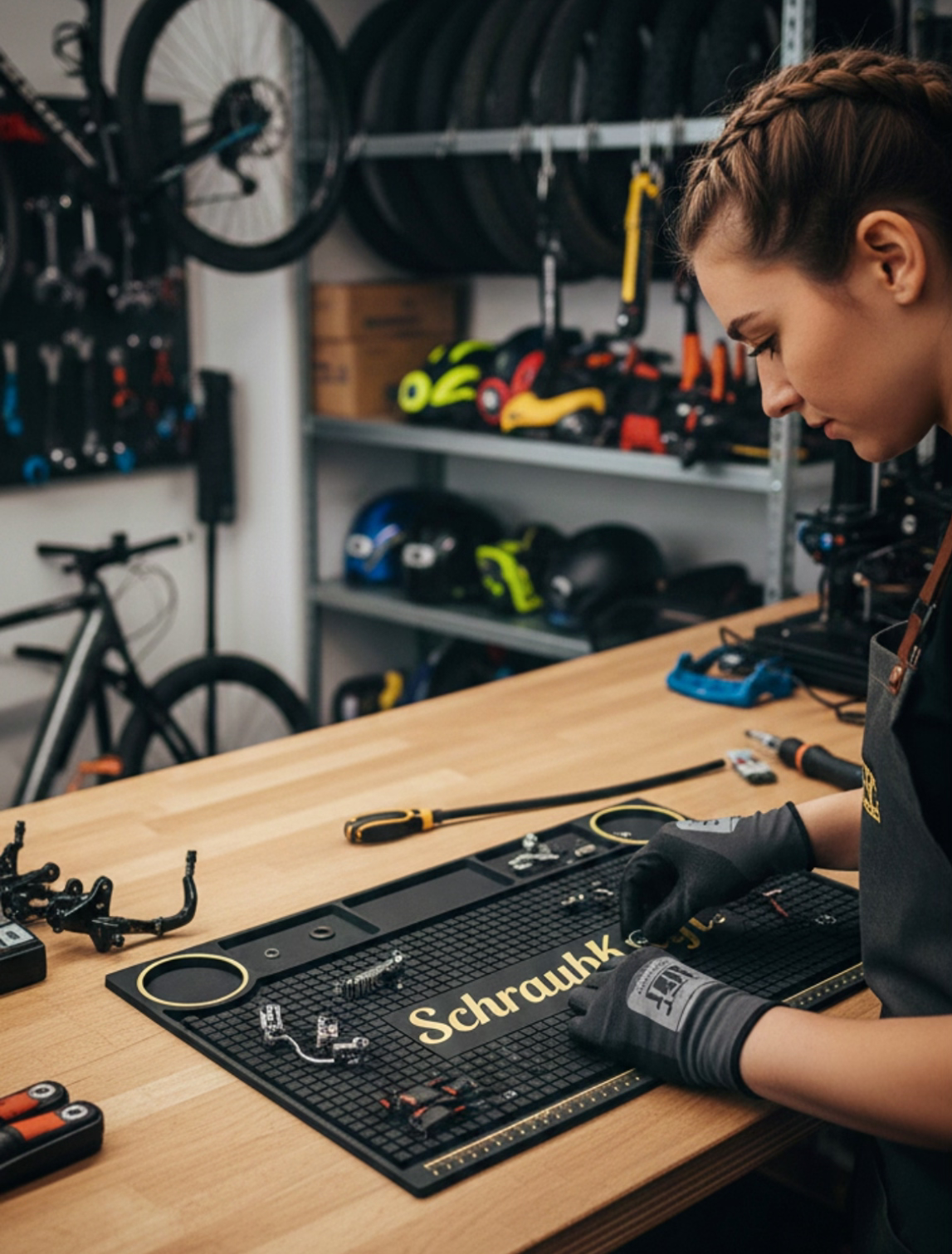 Premium Werkbankmatte in Fahrradwerkstatt